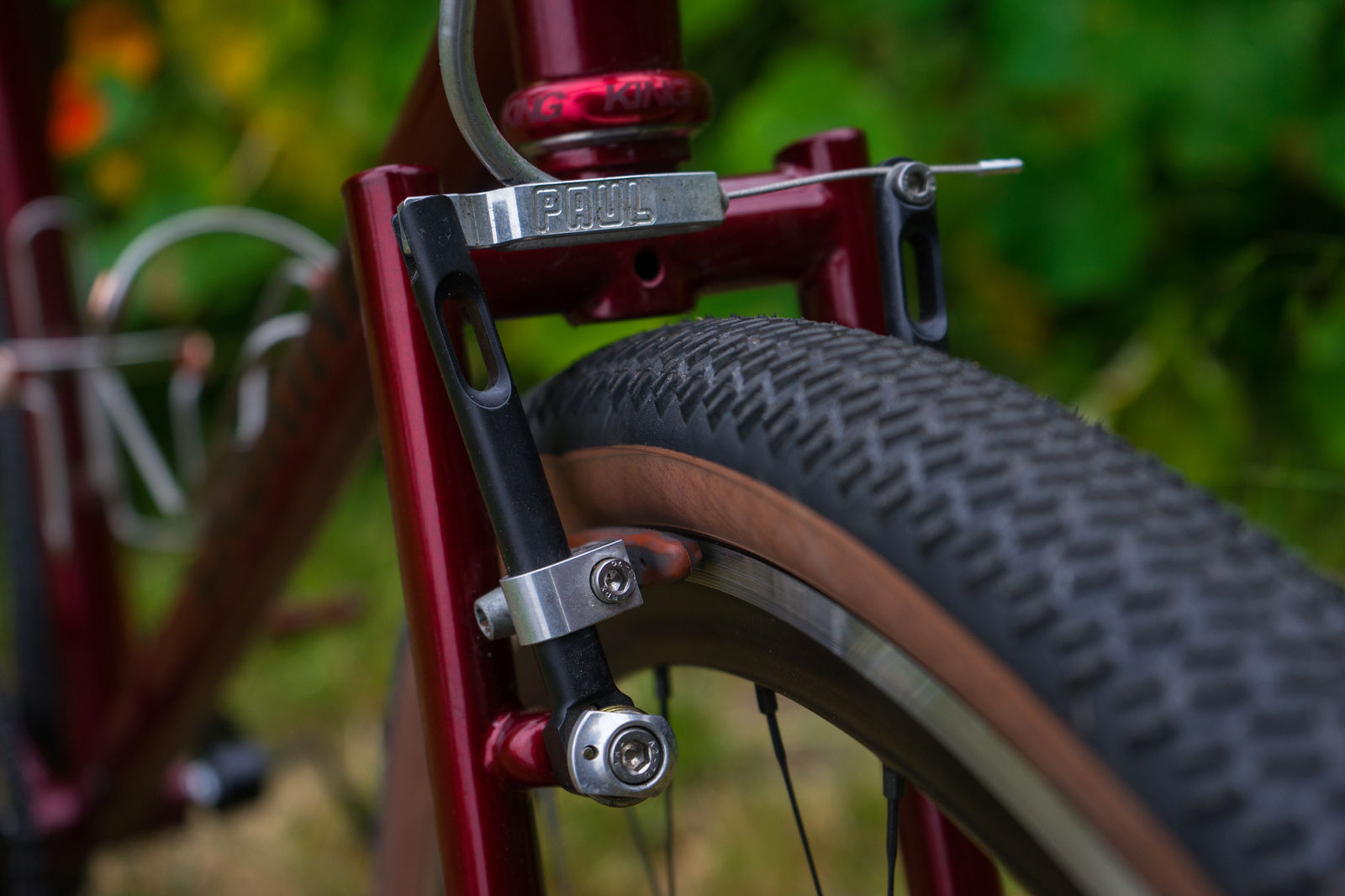 Brake and tire close-up on the red commuter